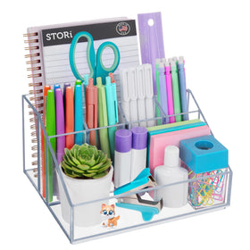 STORi Chloe clear desk organizer with six compartments for easy access to pens and supplies