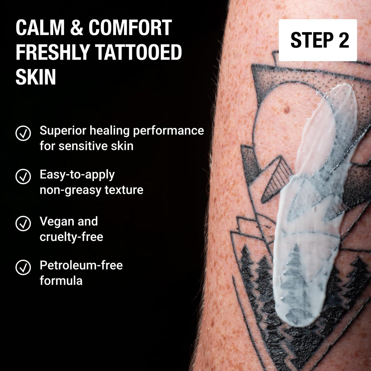Stories & Ink application on skin showing soothing aftercare routine.