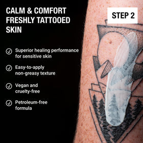 Stories & Ink application on skin showing soothing aftercare routine.