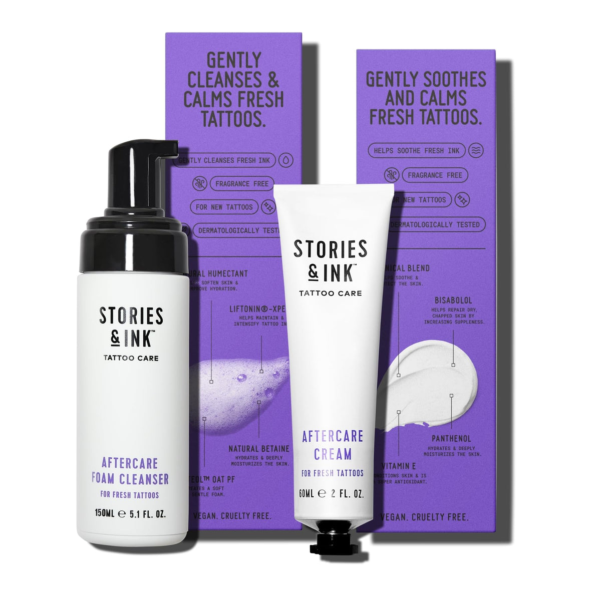 Stories & Ink foam cleanser bottle for gentle cleansing and soothing skin.