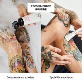 Vibrancy Serum box packaging with usage guidance