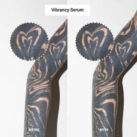 Applying Stories & Ink Vibrancy Serum to a healed tattoo for enhanced vibrancy