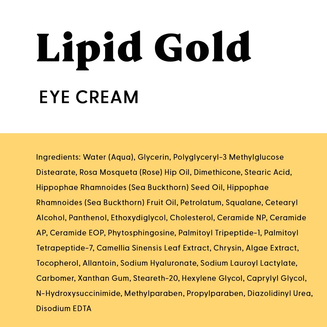 Ingredients focus on ceramides and fatty acids in Stratia Lipid Gold Eye Cream.