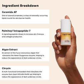 Packaging of Stratia Lipid Gold Eye Cream highlights ceramides and lipid blend.