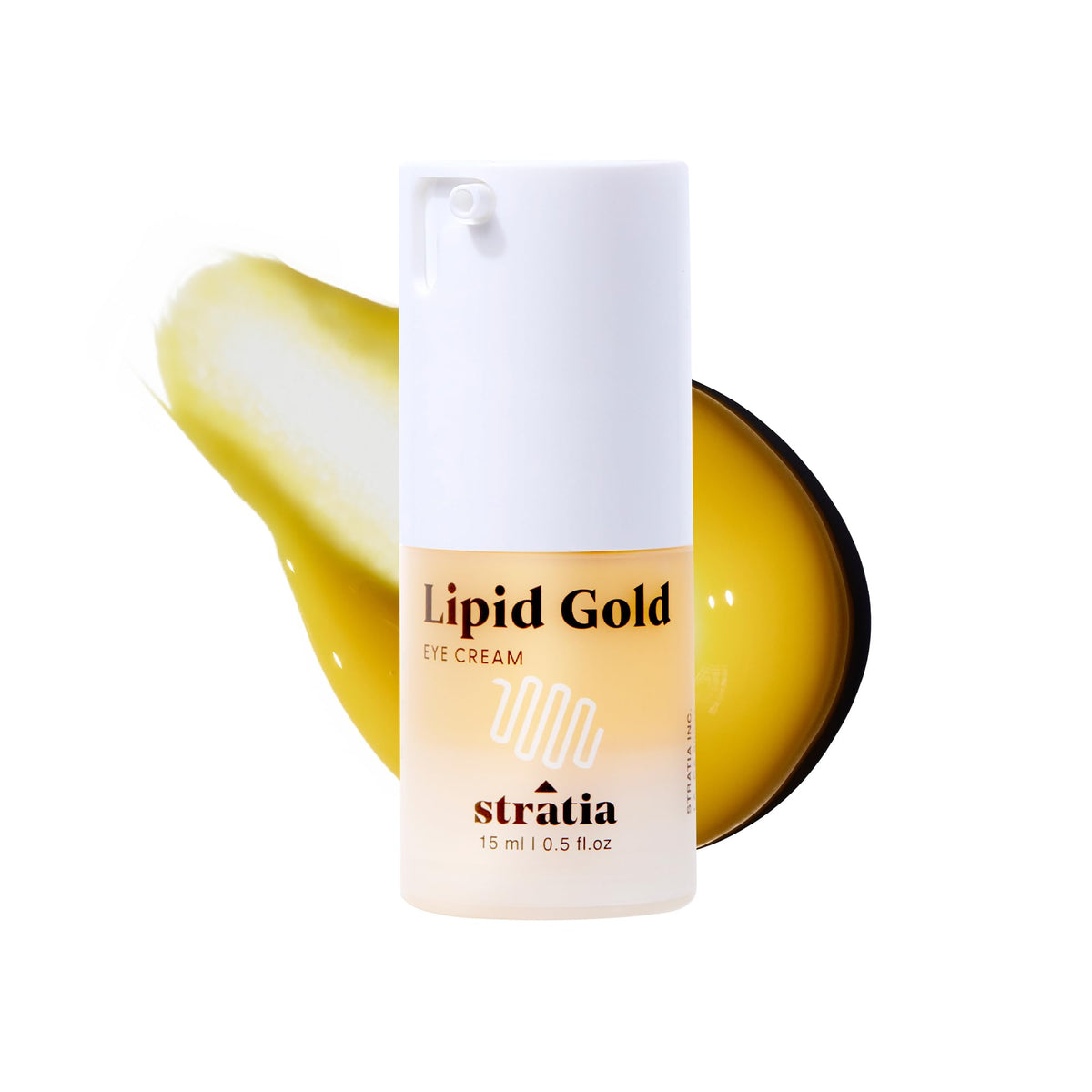 Stratia Lipid Gold Eye Cream tube delivering hydration for delicate under-eye skin.