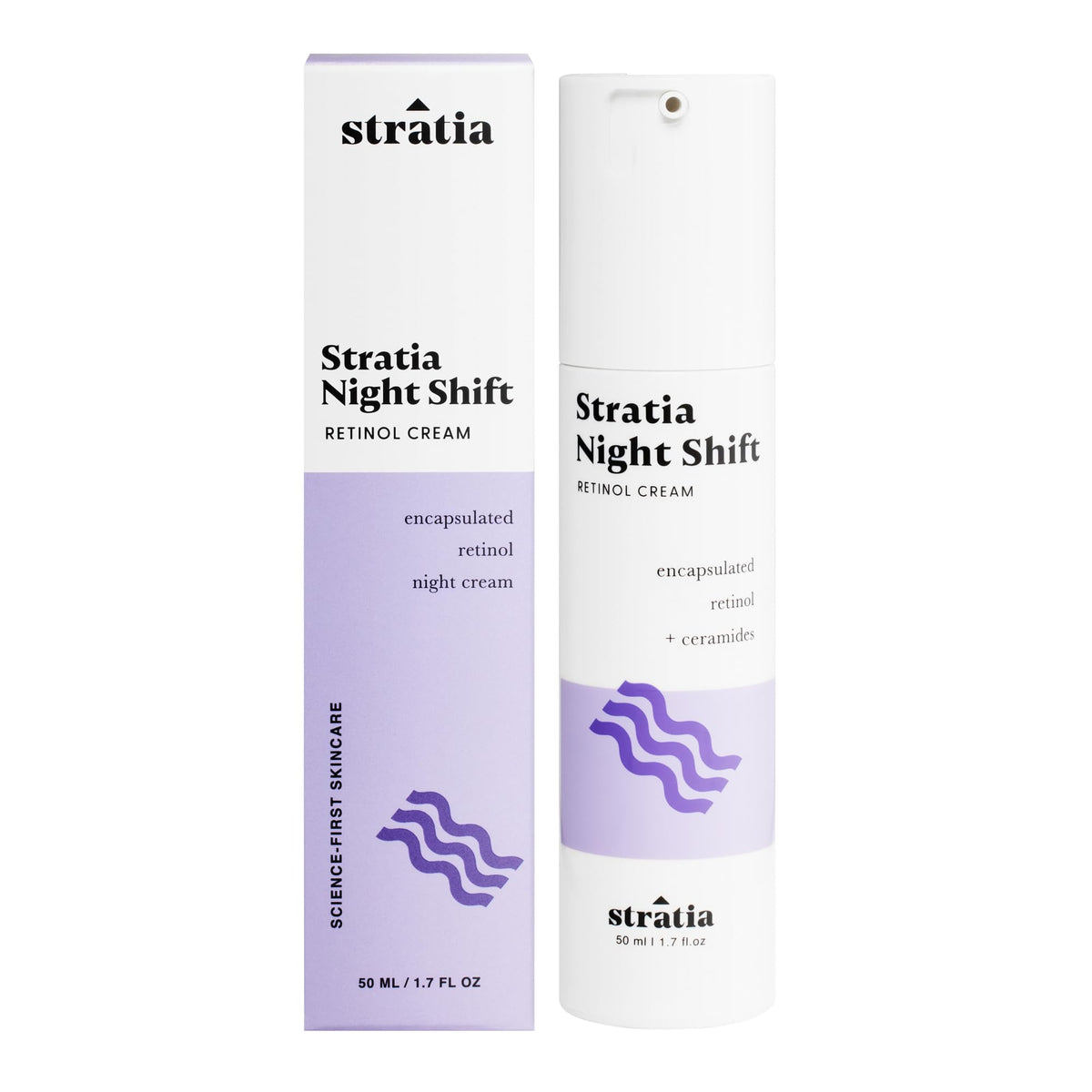 Stratia Night Shift cream jar front highlighting hydration