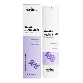 Stratia Night Shift cream jar front highlighting hydration