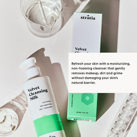 Stratia Velvet Cleansing Milk removes makeup and sunscreen without harsh rubbing