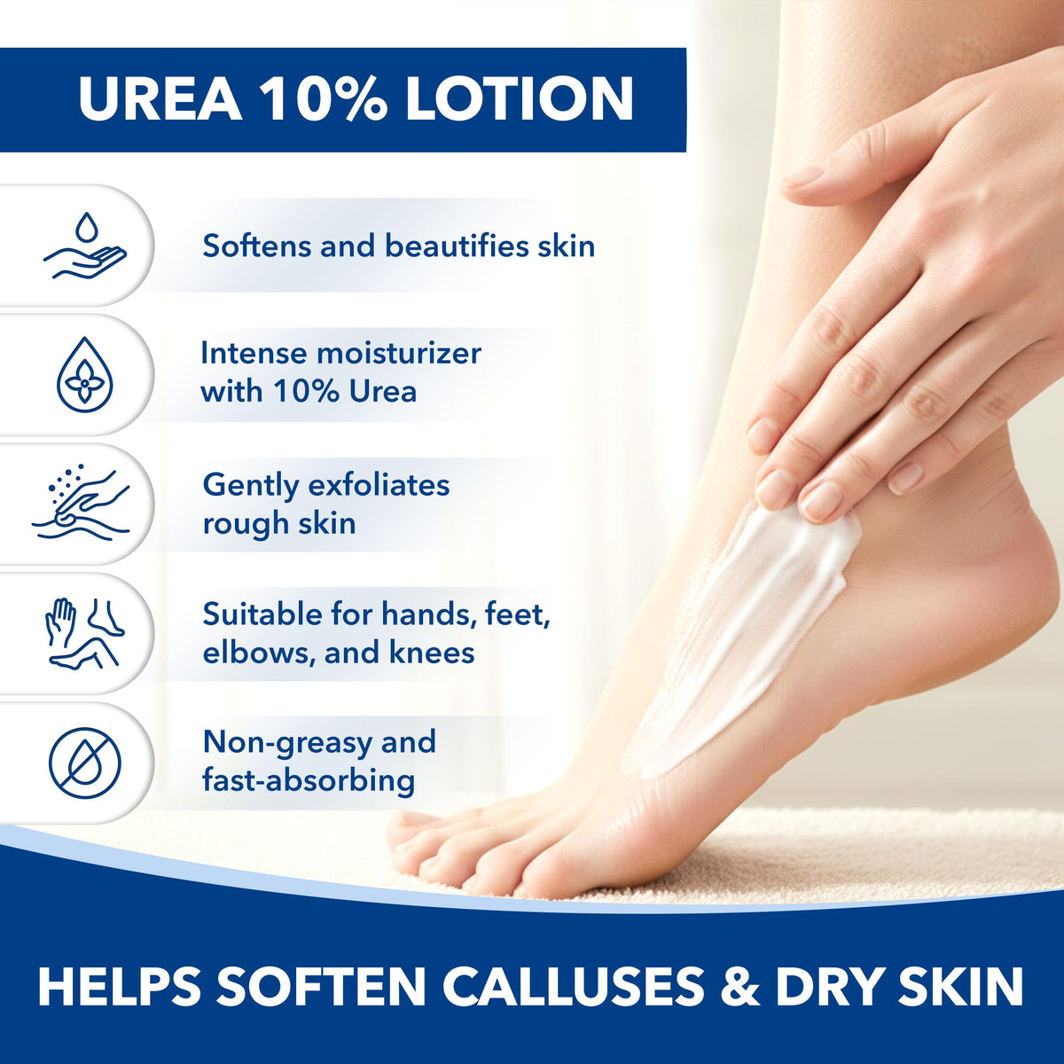 STRATUS PHARMACEUTICALS Urea 10% Lotion being applied to hands for quick absorption
