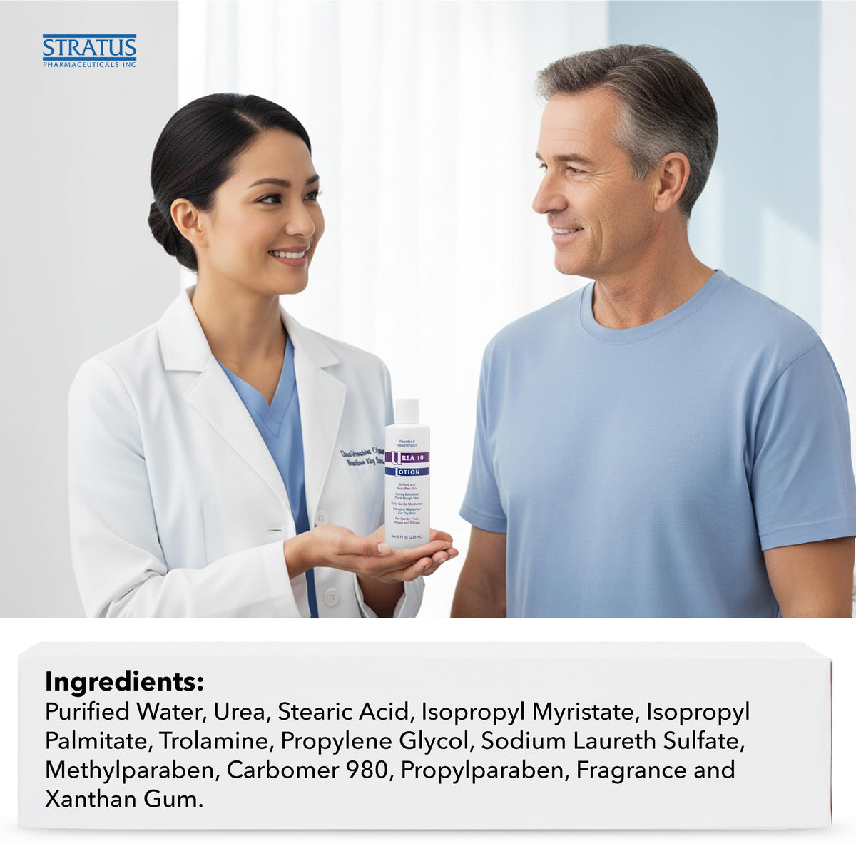 STRATUS PHARMACEUTICALS Urea 10% Lotion contains urea for moisture and gentle exfoliation