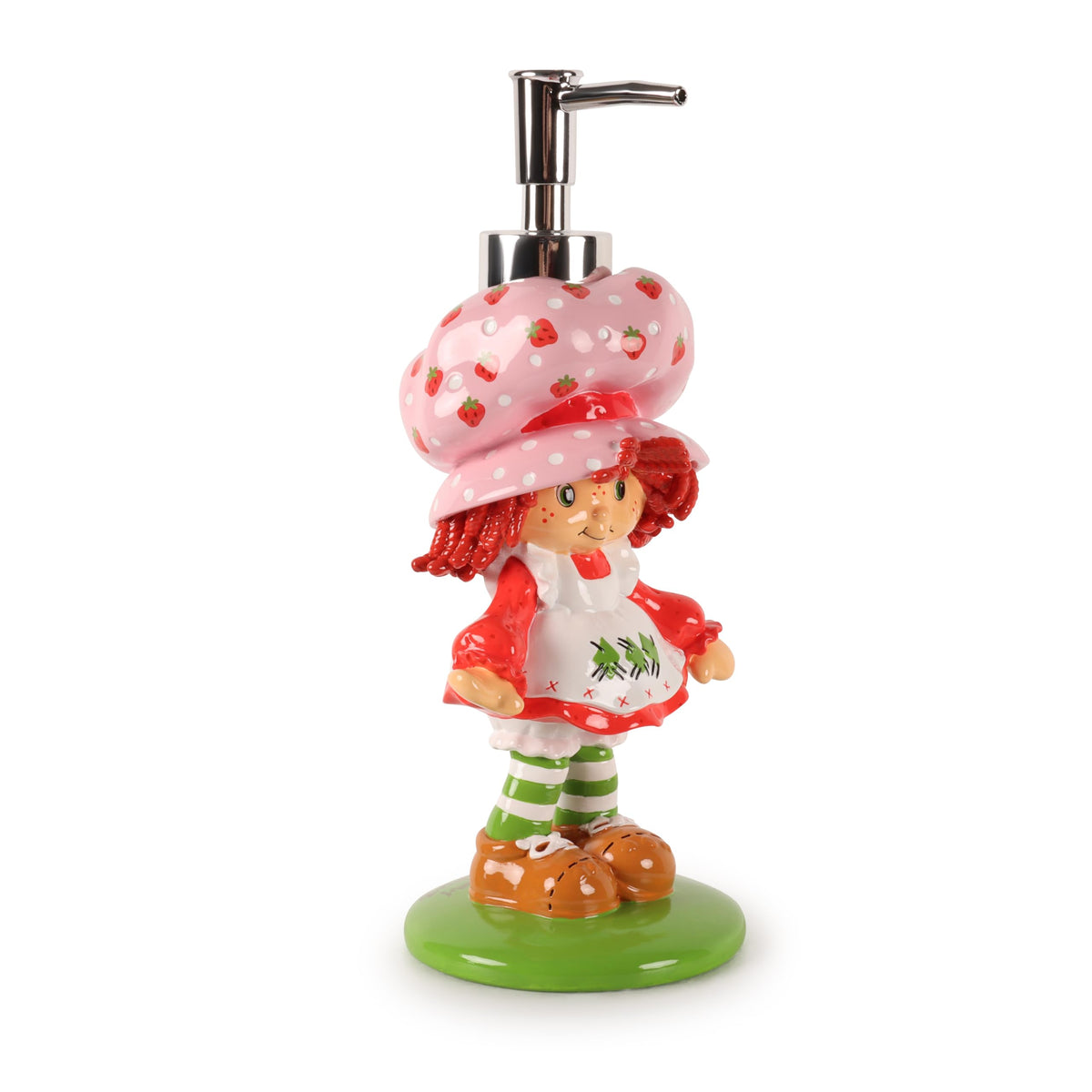 Strawberry Shortcake dispenser close-up highlighting vibrant character and kid-friendly pump for easy dispensing.