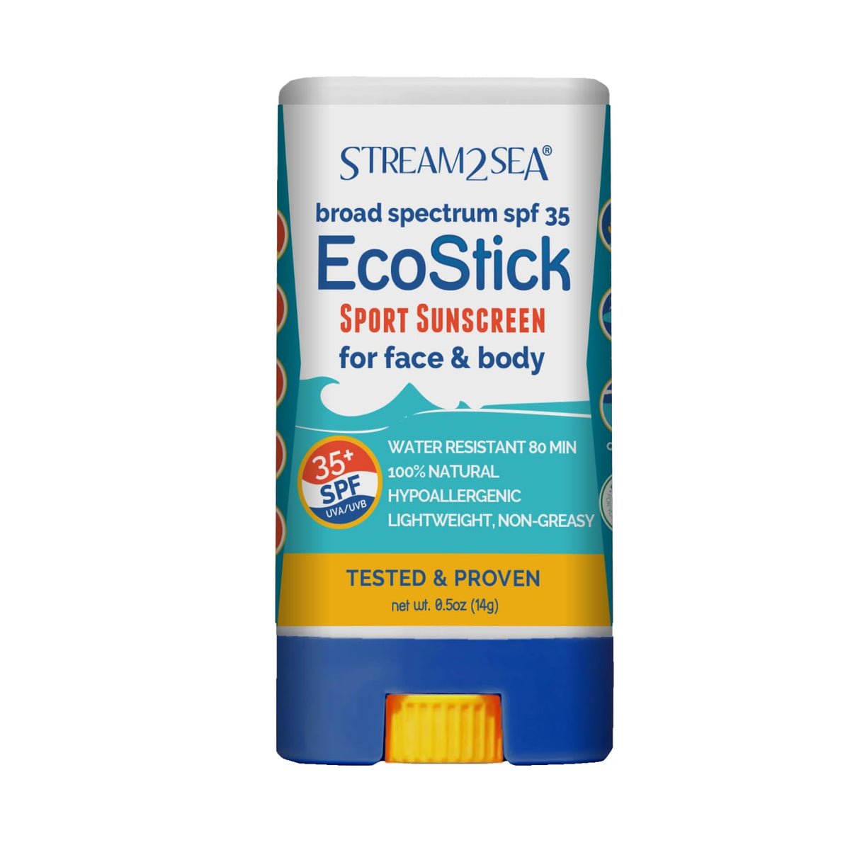 STREAM 2 SEA EcoStick SPF 35 front view with compact travel design for outdoor protection