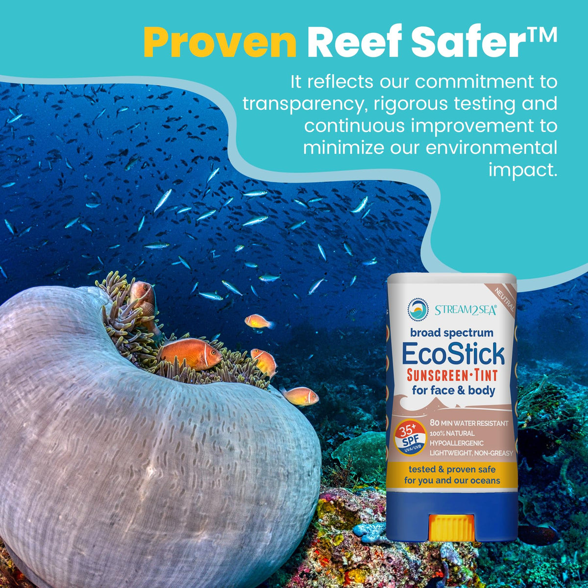 STREAM 2 SEA EcoStick on a sunny beach scene for everyday sun care.