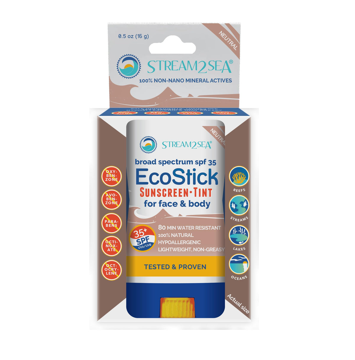 STREAM 2 SEA EcoStick packaging in sugarcane tube reduces plastic waste.