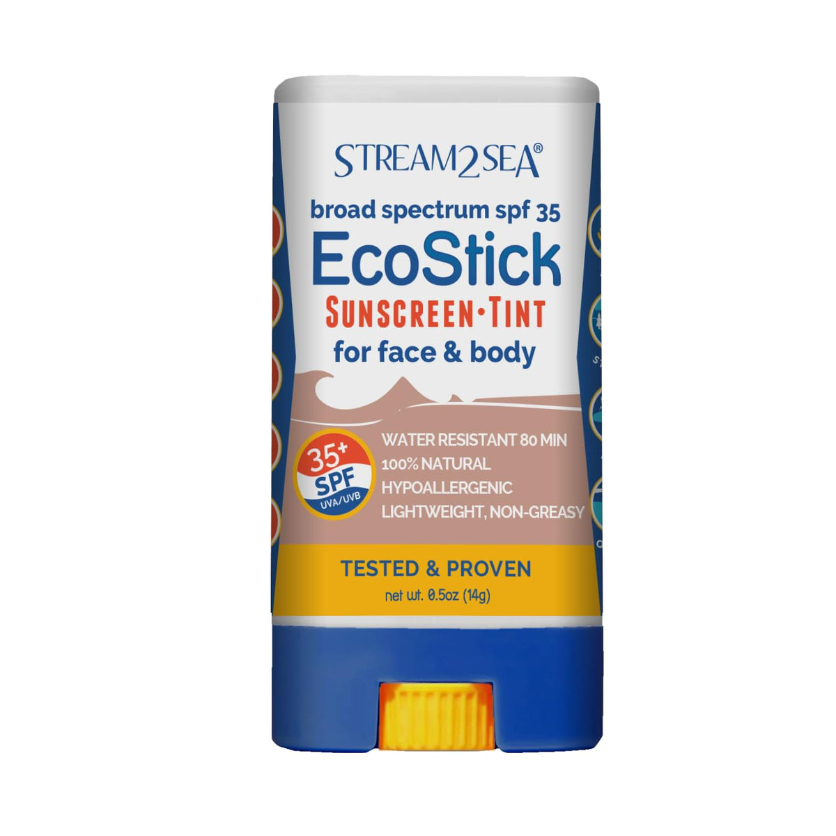 STREAM 2 SEA EcoStick sunscreen stick, front view for easy on-the-go protection.
