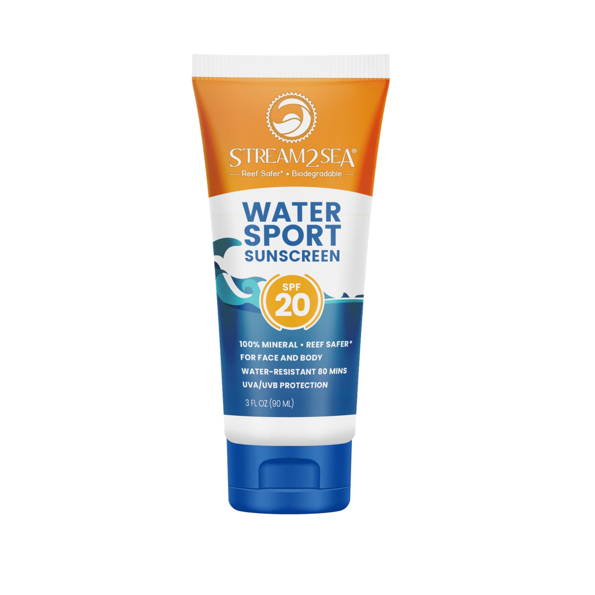 STREAM 2 SEA SPF 20 mineral sunscreen bottle shown for outdoor protection