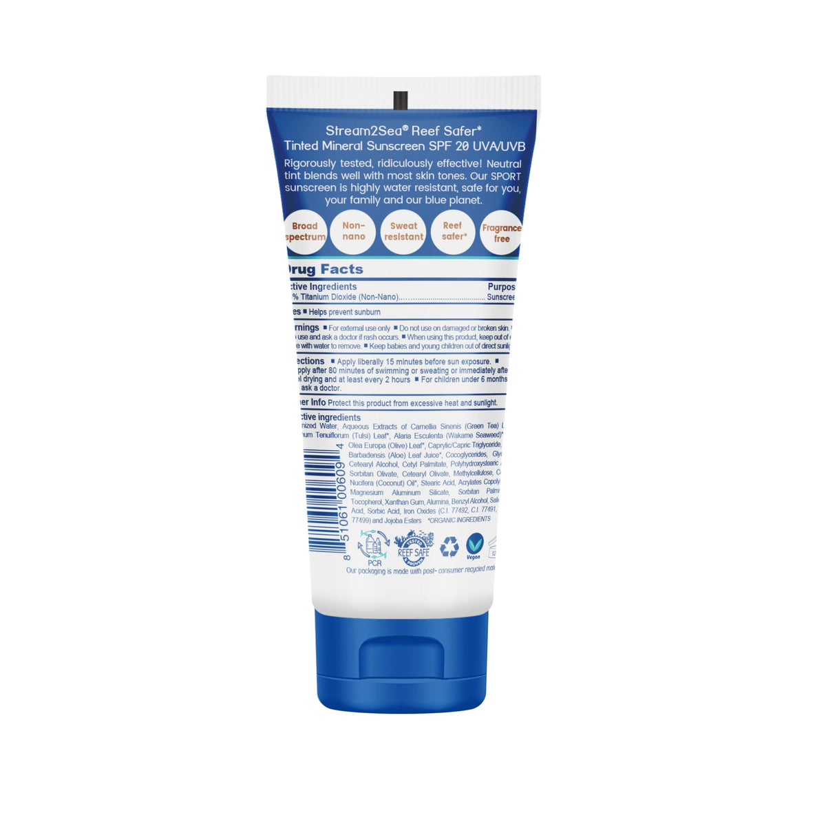 STREAM 2 SEA tinted sunscreen swatch demonstrates color tint and quick-absorb texture.