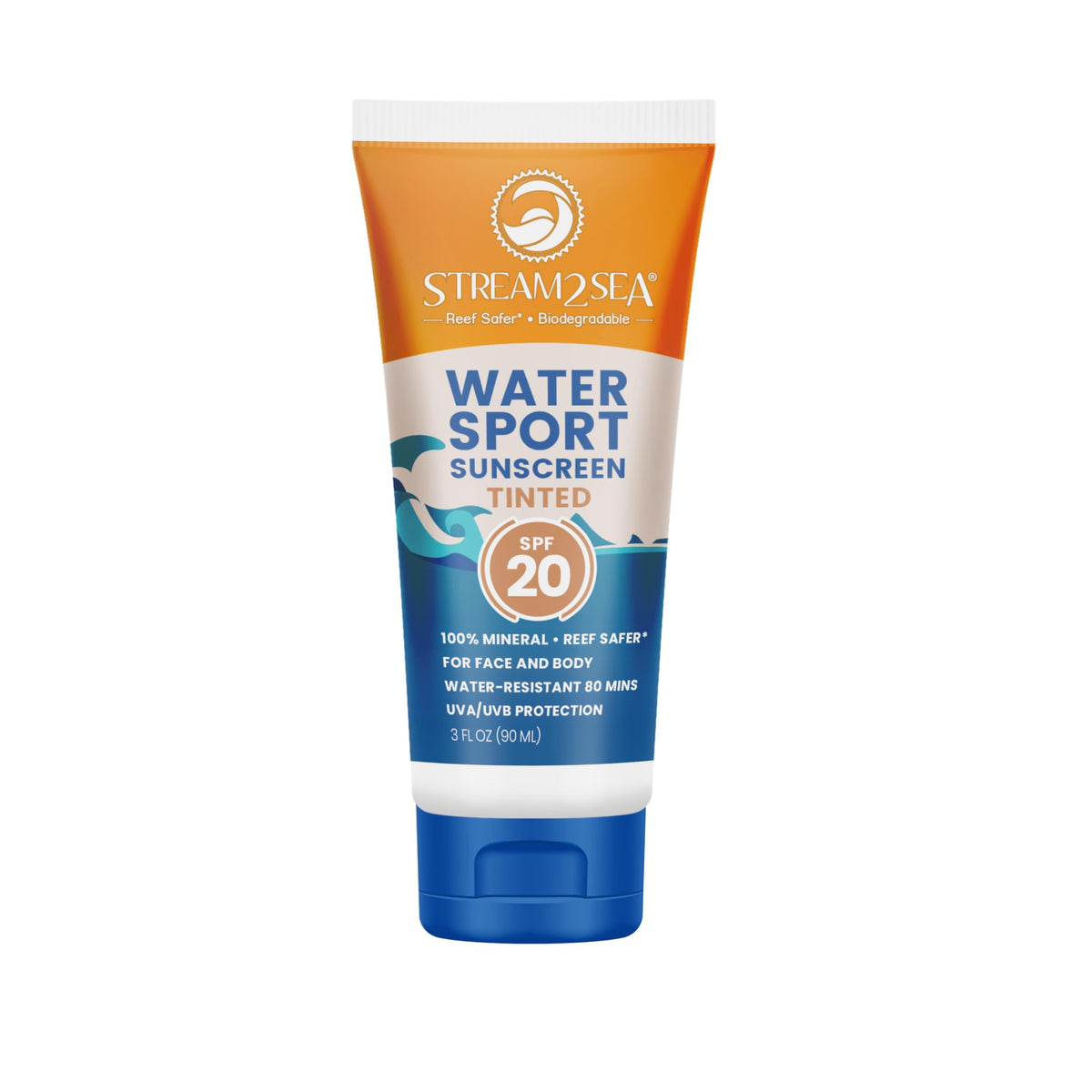 STREAM 2 SEA tinted sunscreen bottle on shelf highlights biodegradable packaging and reef-safe protection.