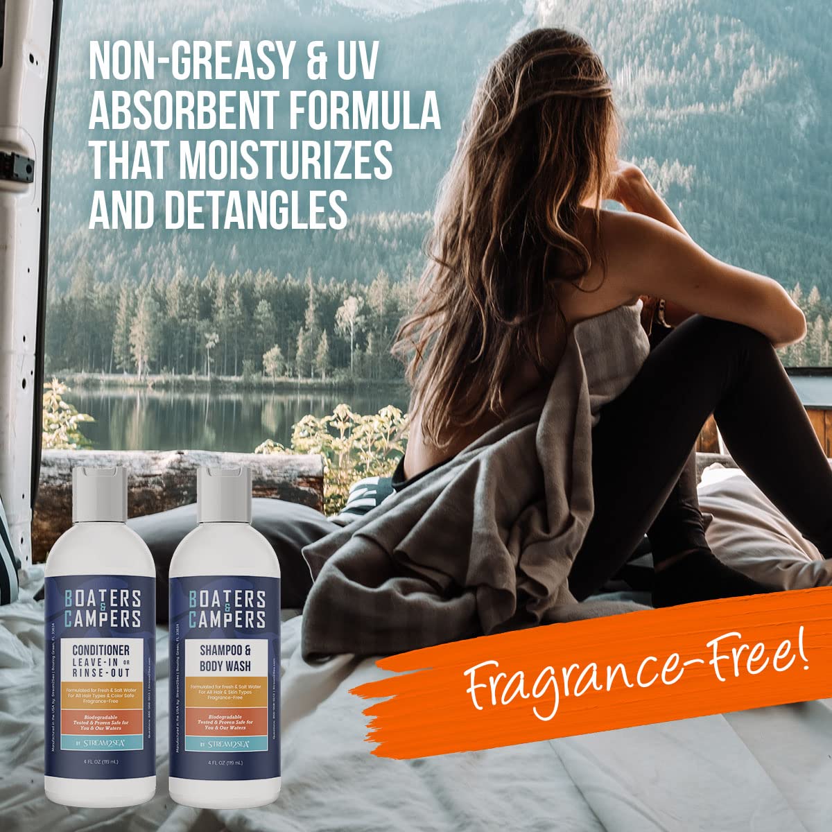 STREAM 2 SEA conditioner bottle highlighting lightweight detangling formula.
