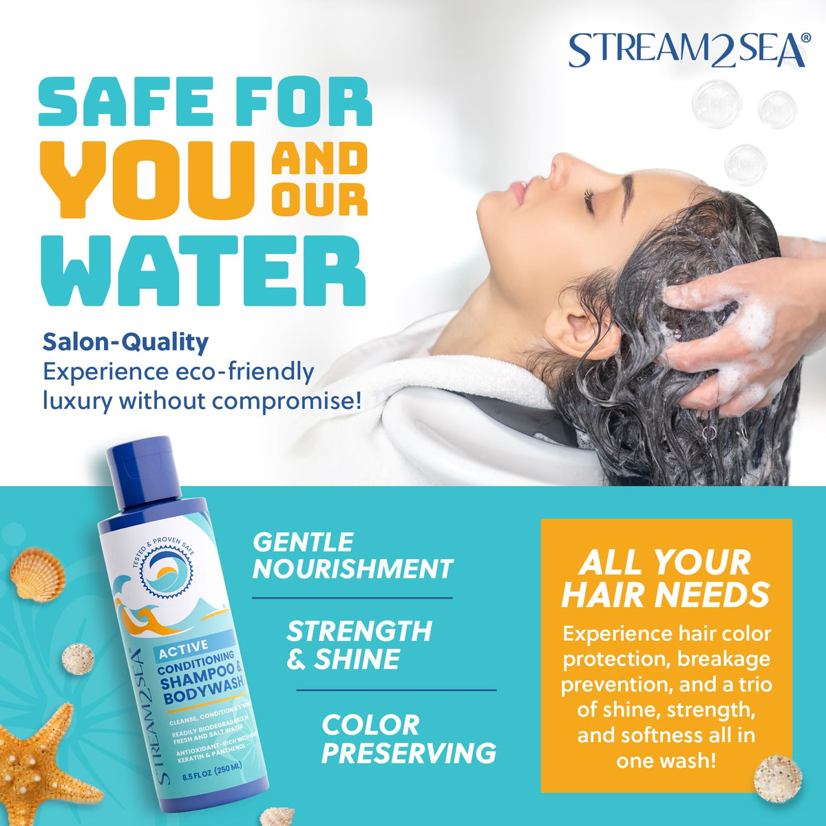 Close-up of Stream2Sea eco-packaging and label emphasizing sustainability.