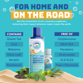 Stream2Sea reef-safe haircare collection displayed for swimmers.