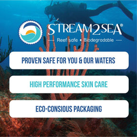 STREAM 2 SEA reef-safe label on bottle signals ocean-friendly care.