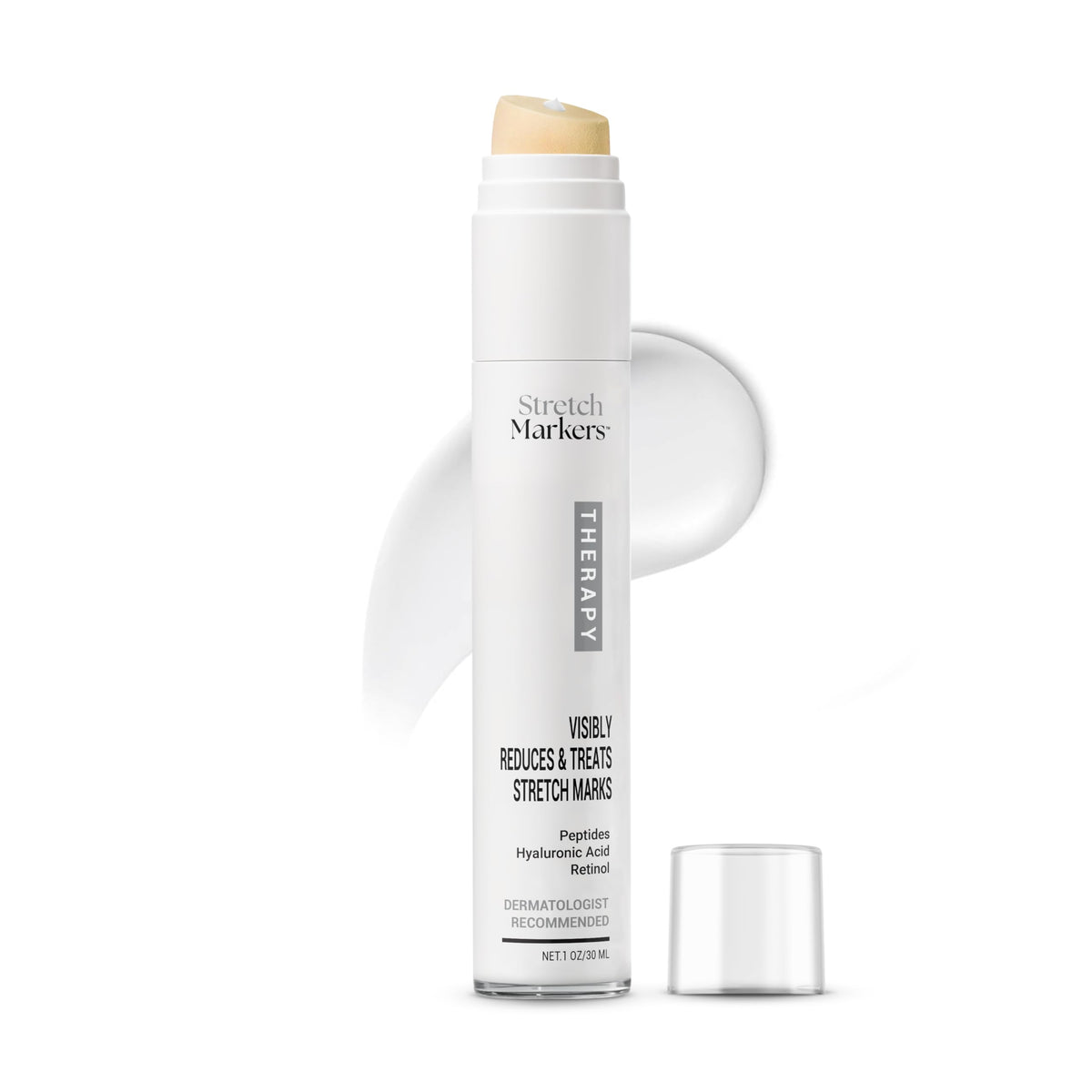 StretchMarkers Therapy Cream bottle and tube arrangement highlighting hydration benefits