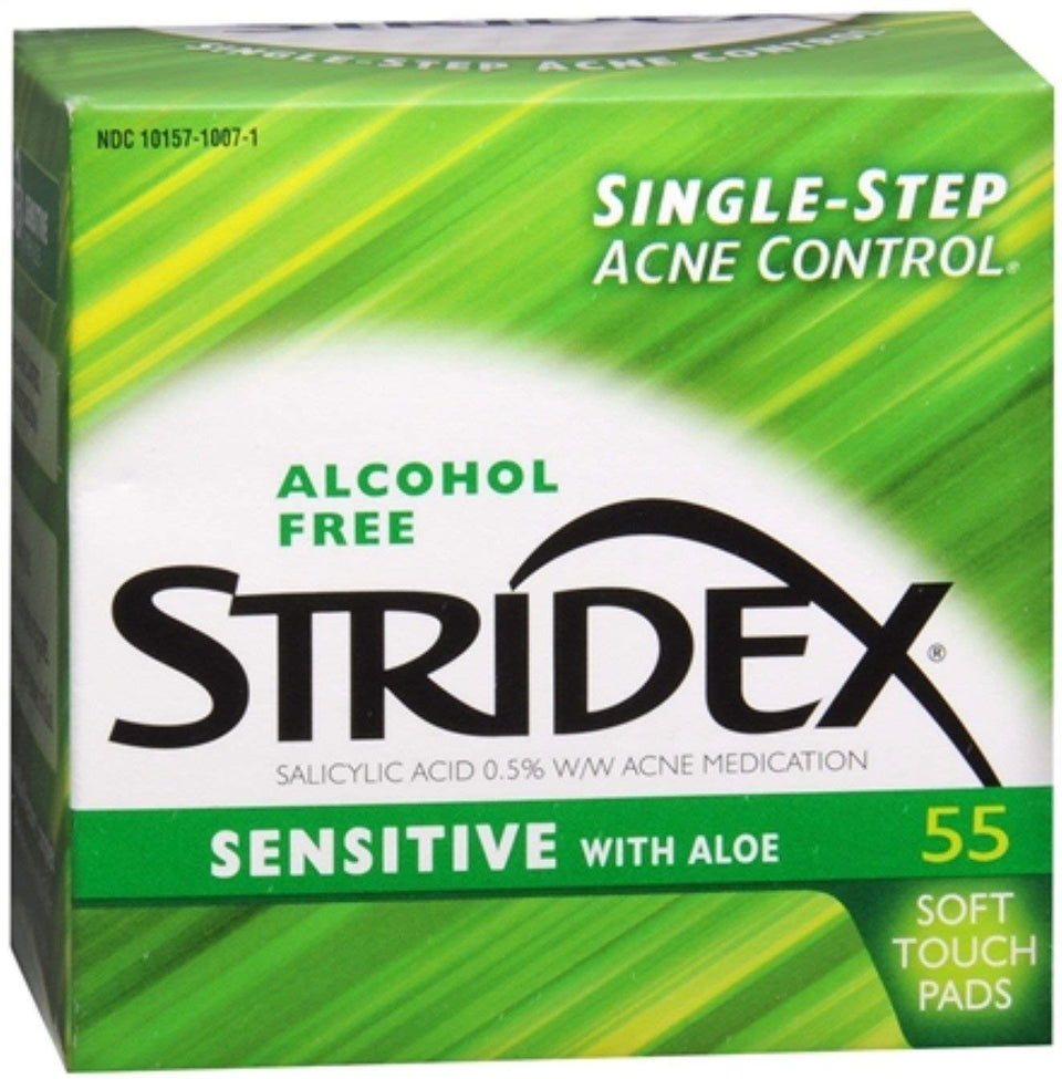 Stri-Dex Daily Care Sensitive Aloe Pad shown for gentle pore cleansing and mild acne care.