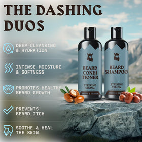 Striking Viking beard conditioner bottle showing sulfate-free formula for softer beards.