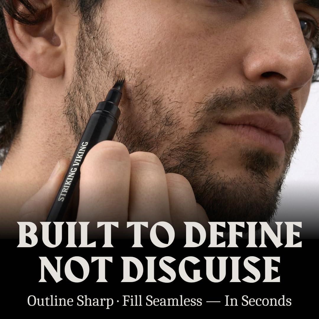 Striking Viking beard filler medium black blends seamlessly with your hair color.