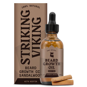 Striking Viking beard growth oil bottle with sandalwood for daily nourishment