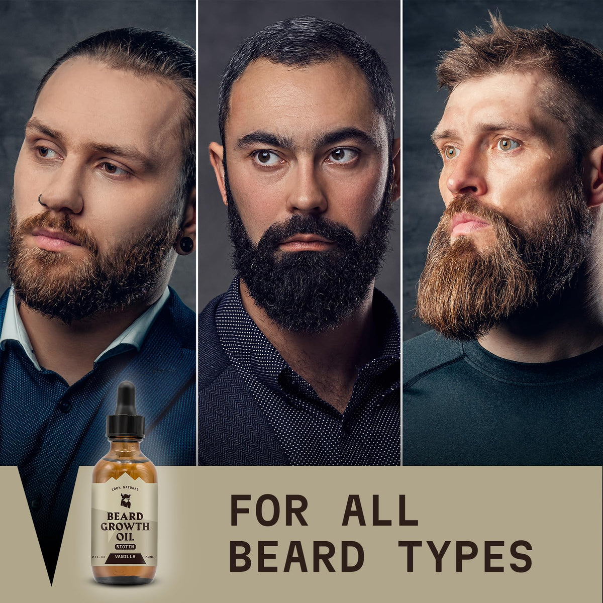 Striking Viking beard oil packaging box demonstrates tidy, organized grooming.