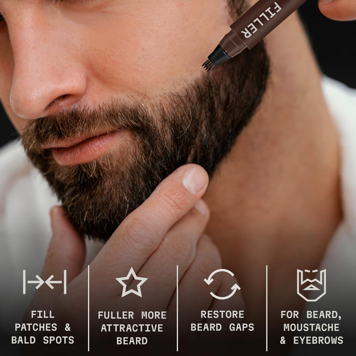Striking Viking beard pencil with four-prong tip for natural hair-like strokes.