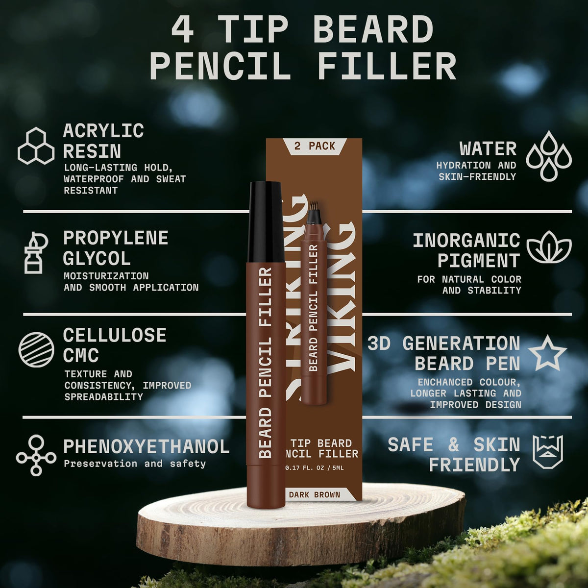 Striking Viking beard pencil with brush for seamless blending.