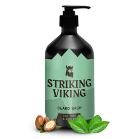 Striking Viking Beard Shampoo bottle with tea tree for a refreshed daily cleanse.