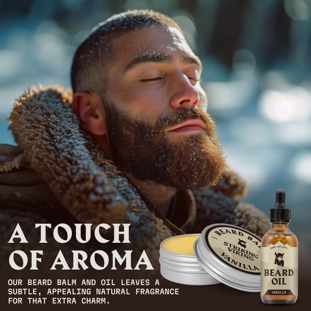 Striking Viking beard texture close-up showing defined shape and natural shine.