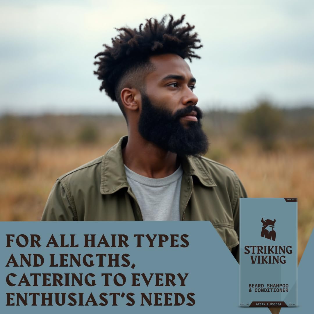 Striking Viking morning routine image highlighting easy daily beard care.