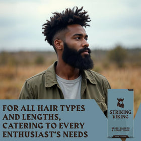 Striking Viking morning routine image highlighting easy daily beard care.