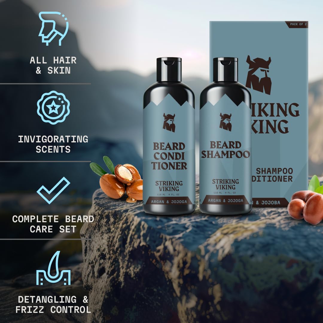 Striking Viking packaging demonstrating gift-ready beard care set.