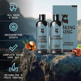 Striking Viking packaging demonstrating gift-ready beard care set.