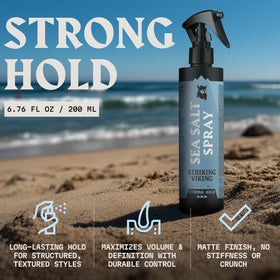Striking Viking sea salt spray bottle angled view for strong textured hair.