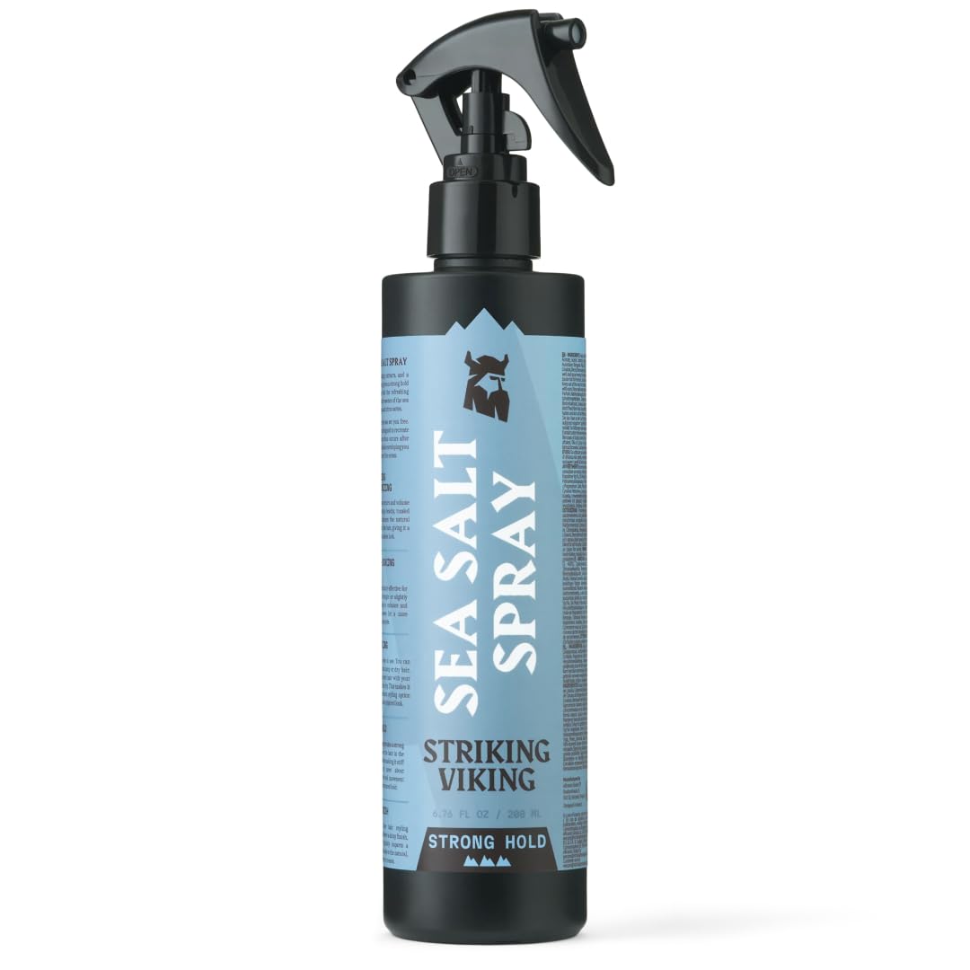 Striking Viking sea salt spray bottle top view for easy travel styling.