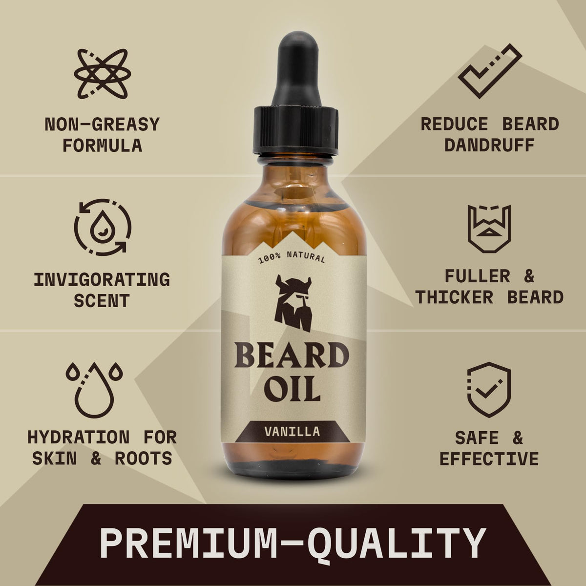 Striking Viking Vanilla Beard Oil application on beard demonstrates quick, non-greasy absorption