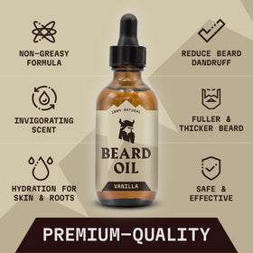 Striking Viking Vanilla Beard Oil application on beard demonstrates quick, non-greasy absorption