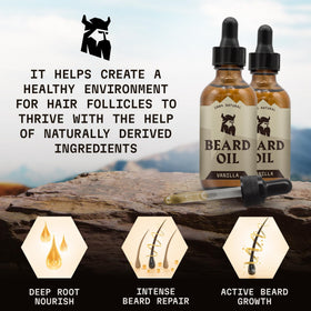 Striking Viking Vanilla Beard Oil in hands shows easy daily use