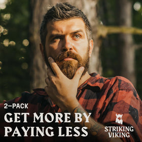 Striking Viking Vanilla Beard Oil pack showing value-packed duo for daily grooming
