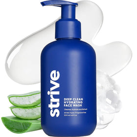 Strive Hydrating Men's Face Wash deep cleanses pores for a clearer look.