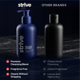 Strive Hydrating Men's Face Wash fragrance-free formula is gentle on sensitive skin.