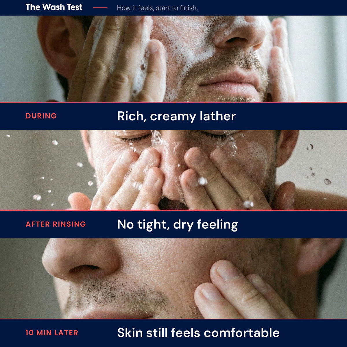 Strive Hydrating Men's Face Wash with niacinamide supports even tone.