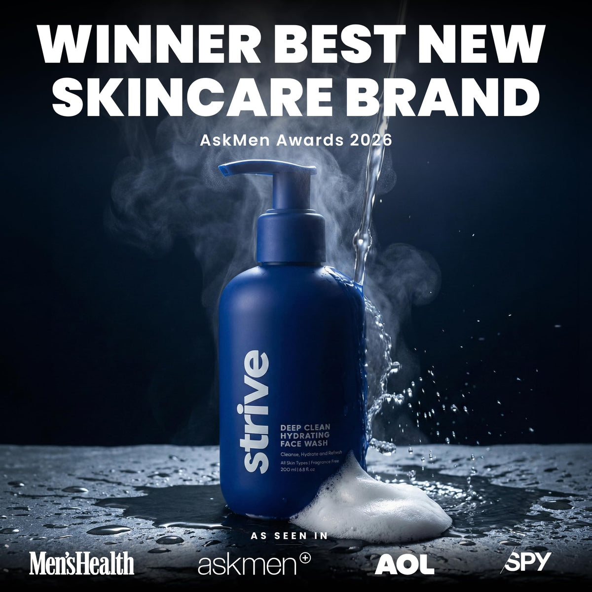 Strive Hydrating Men's Face Wash reduces oil for a balanced matte finish.